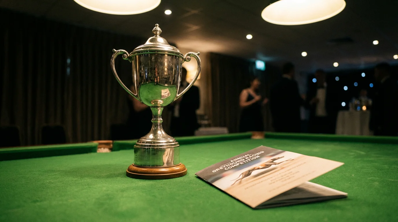 Ante-post greyhound betting — trophy and programme for a major greyhound racing event