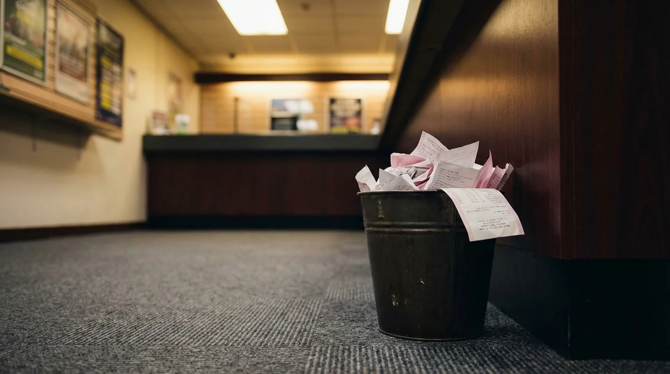 Common greyhound betting mistakes — crumpled betting slips in a bin