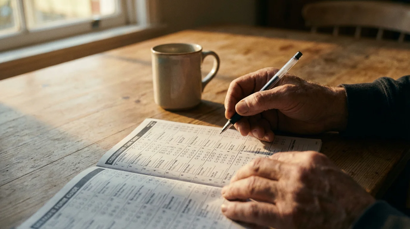 Evaluating greyhound racing betting tips — person studying form data with a pen